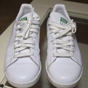 Adidas White and Green Lace-Up Sneakers